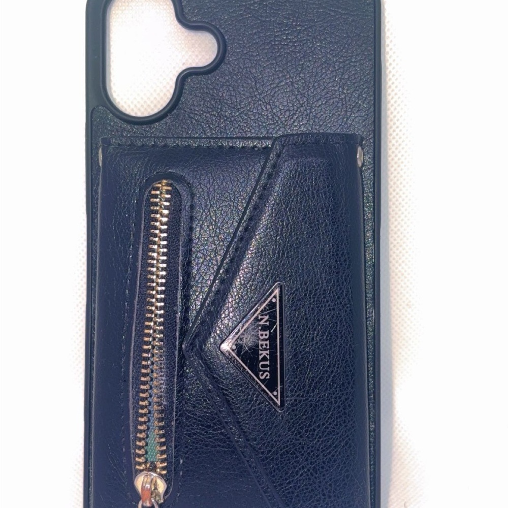 Black Leather Phone 16 plus Case with Wallet